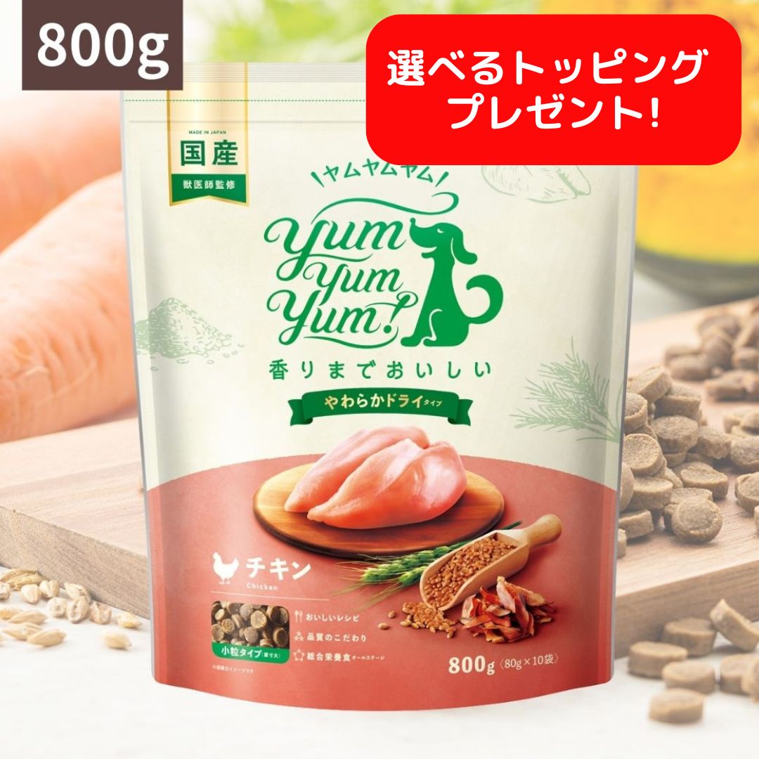 【2点以上購入でP最大10倍★要エントリ】 ヤムヤムヤム ドックフード チキン やわらかドライタイプ 800g ( 80g ×10) 犬 犬用 ドッグフード ドライフード ペットフード 小粒 国産 無添加 犬 成犬用 老犬用 シニア Yum Yum Yu