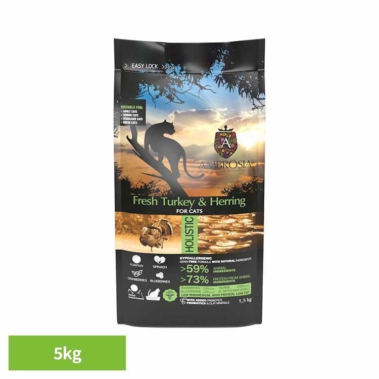 アンブロシア キャットターキー＆ヘリング5kg 522105000ターキー ニシン 高たんぱく グレインフリー 超小粒 泌尿器 ブルーベリー クランベリー 関節 グルコサミン 【B】｜mon apet