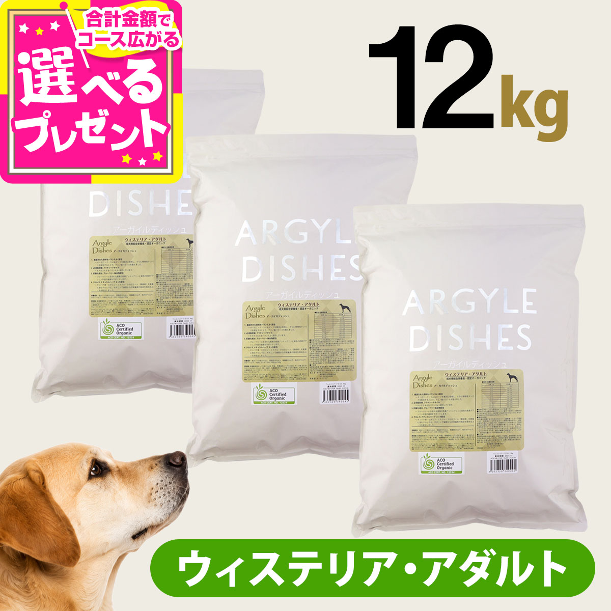 【順次パッケージ変更】アーガイルディッシュ ウィステリアアダルト 12kg(4kg&times;3)(通常2-8ヶ月の賞味期限で出荷)【専用ダンボール箱でのお届け】 オーガニック認定 ドッグフード 犬【D】｜ドッグパラダイスぷらすニャン 20,398円