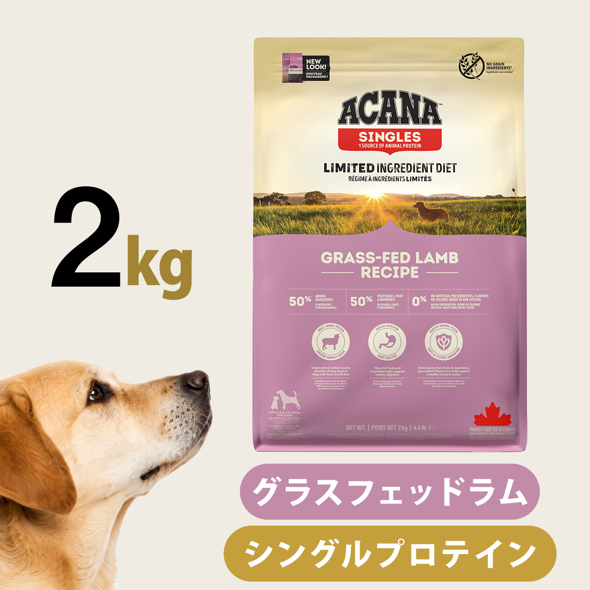 【要エントリー!4/15限定最大100％Pバック+さらにP5倍】アカナ シングル グラスフェッドラム 2kg ドックフード 穀物不使用 グレインフリー ラム 犬 シングルプロテイン【D】