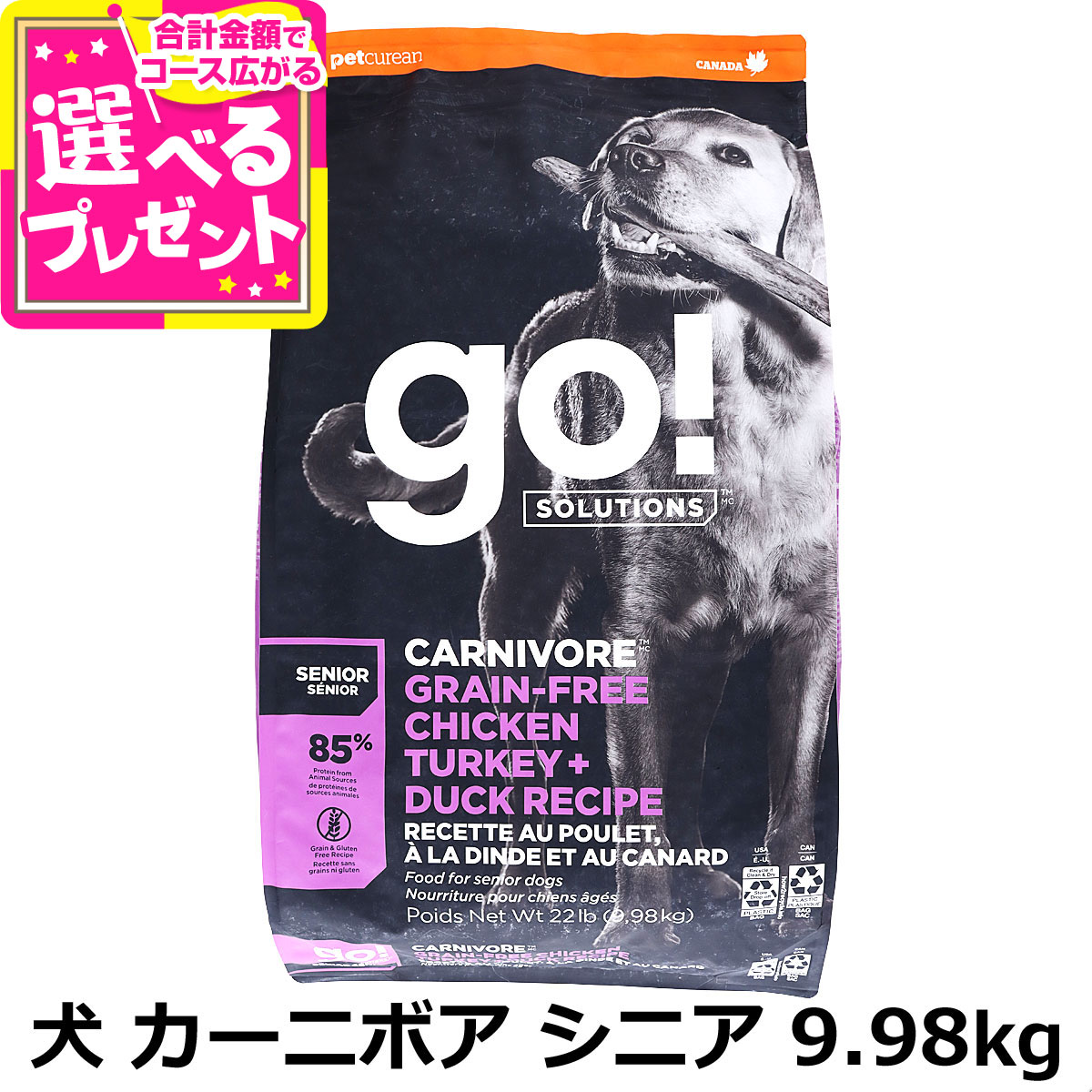 GO! ゴー ソリューションズ カーニボア シニア チキン、ターキー＋ダック 9.98kg 犬 ドッグ フード ドック グレインフリー 穀物不使用 高たんぱく 高タンパク 低脂肪 オメガ脂肪酸 消化 ハーブ 乳酸菌 高齢犬 シニア【D】｜ドッグパラダイスぷらすニャン