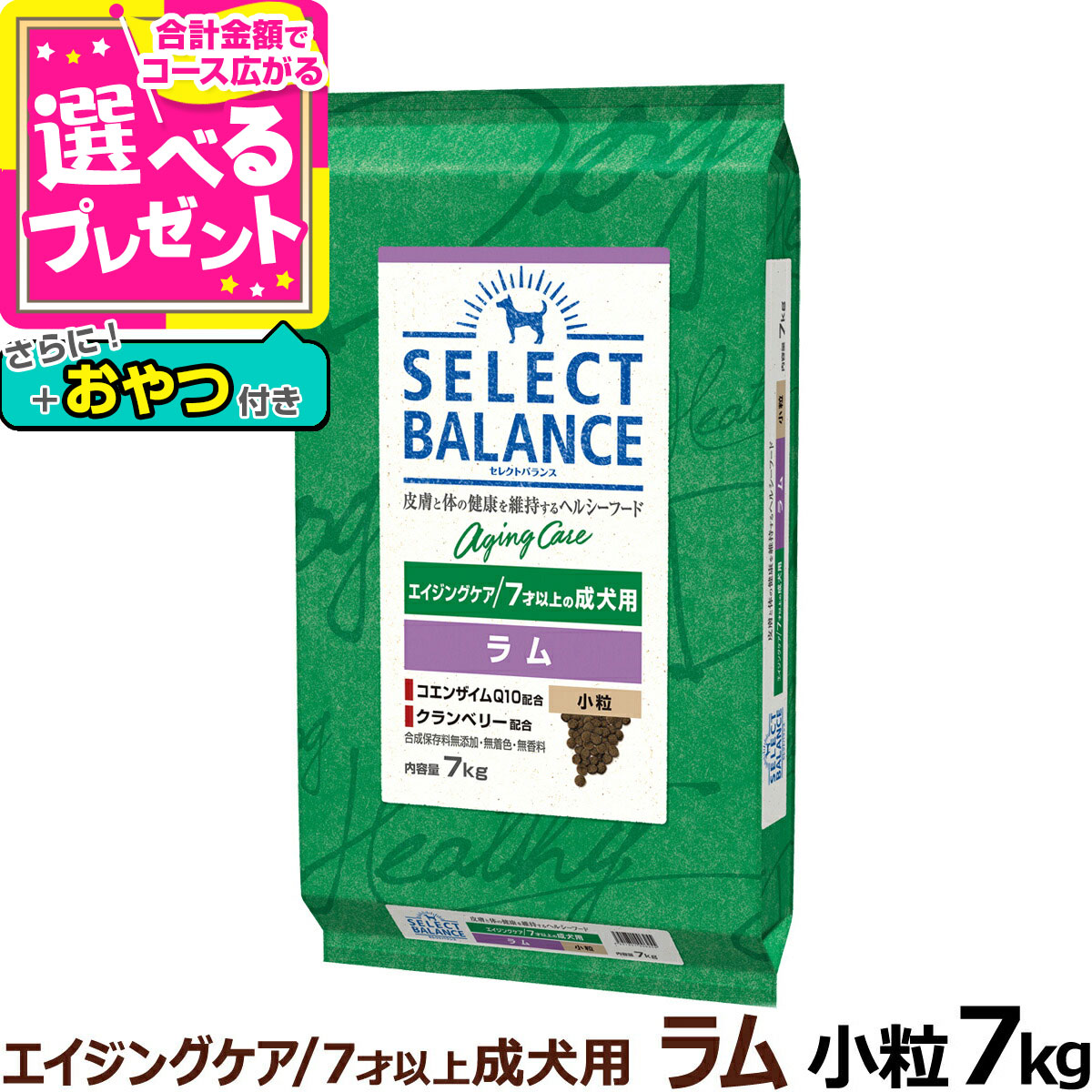 セレクトバランス エイジングケア ラム 小粒 7才以上の成犬用7kg+おやつ付き シニア 高齢犬 犬 ドッグフード羊 米 玄米 コエンザイムQ10 オメガ6 オメガ3 ドライ【D】|ドッグパラダイスぷらすニャン