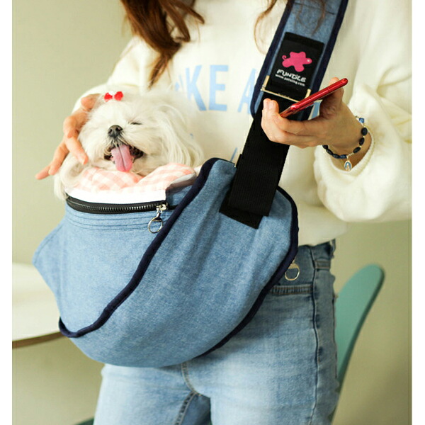 犬用 猫用 ファンドルペットスリング Fundle 小型犬 キャリーバッグ ラージサイズ シンプルデニムペットキャリーバッグ
