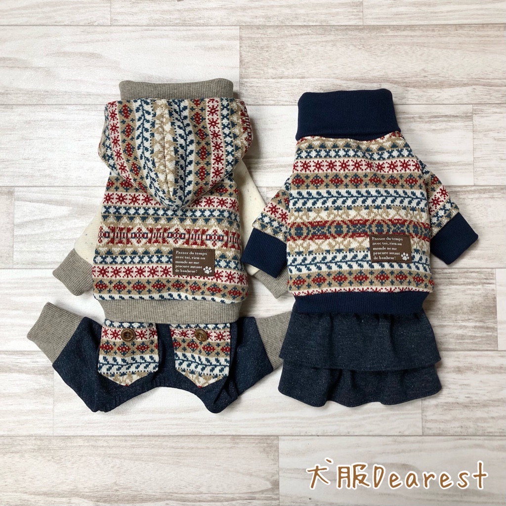 イタグレ専用 フェアアイル デニム つなぎ ワンピース 綿100 裏地付 犬の服 犬服dearest Umu Ac Ug