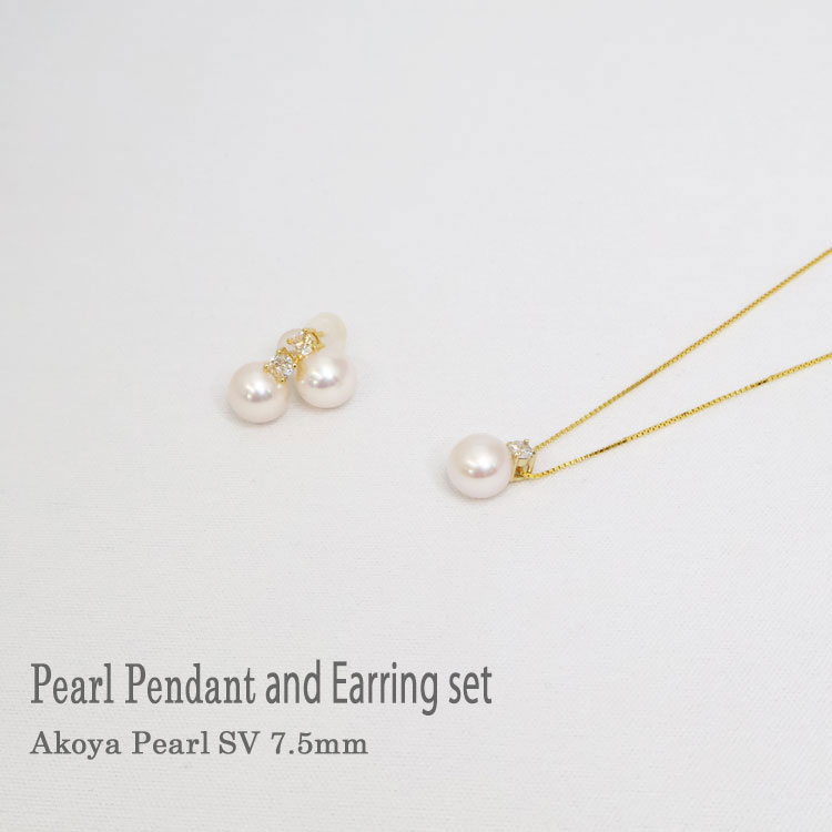パールペンダント 7.5mm ペンダント＆ピアス セット あこや真珠 愛媛百貨店 真珠ペンダント｜宇和島　土居真珠