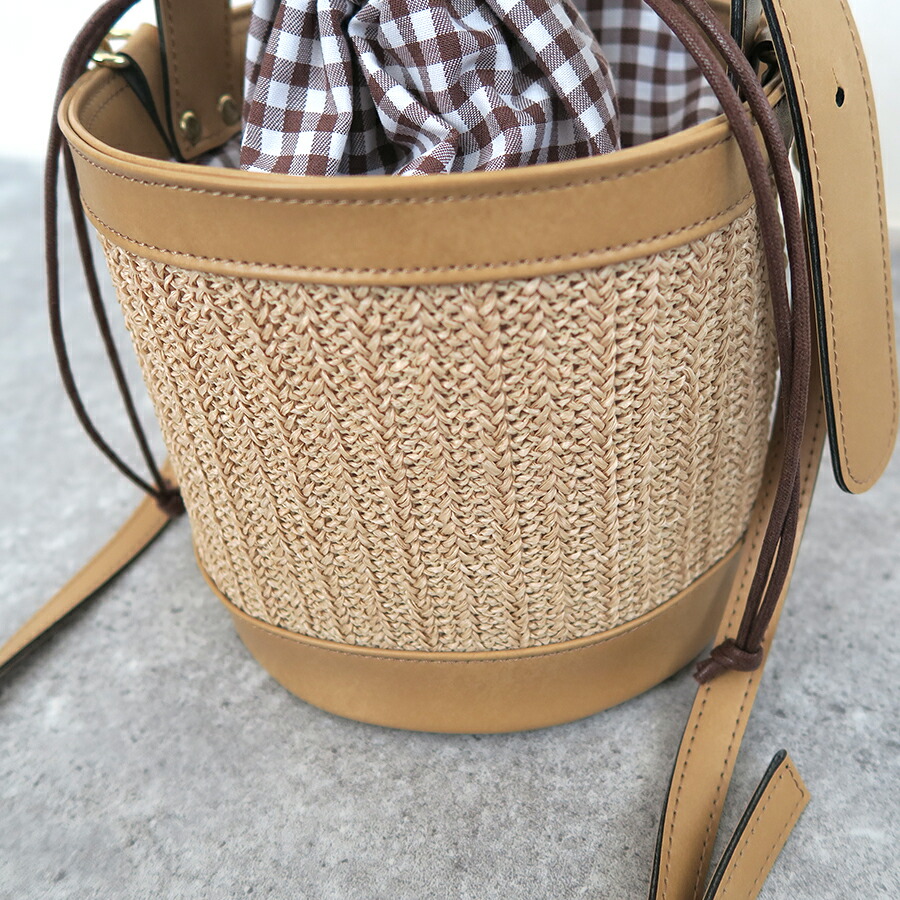round basket bag / beige ショルダー紐付き 巾着 バスケット ラウンド  
