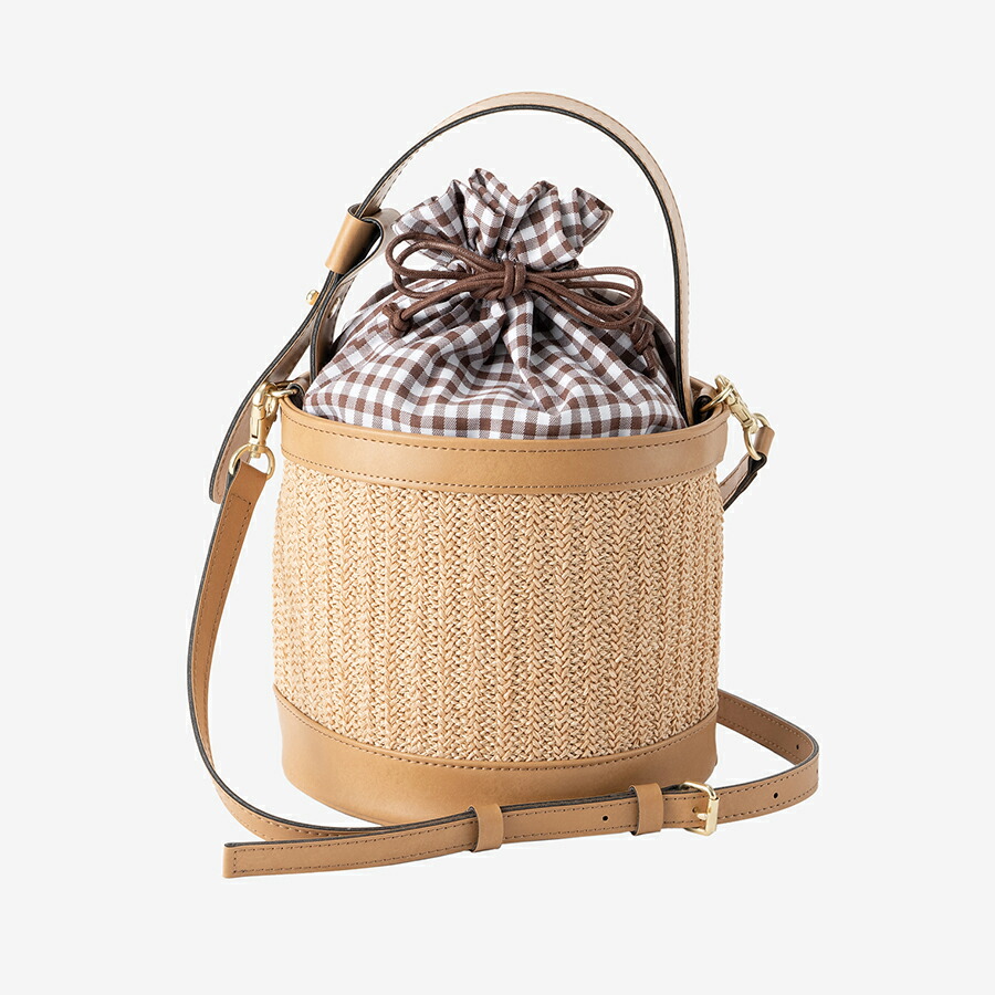 round basket bag / beige ショルダー紐付き 巾着 バスケット ラウンド  