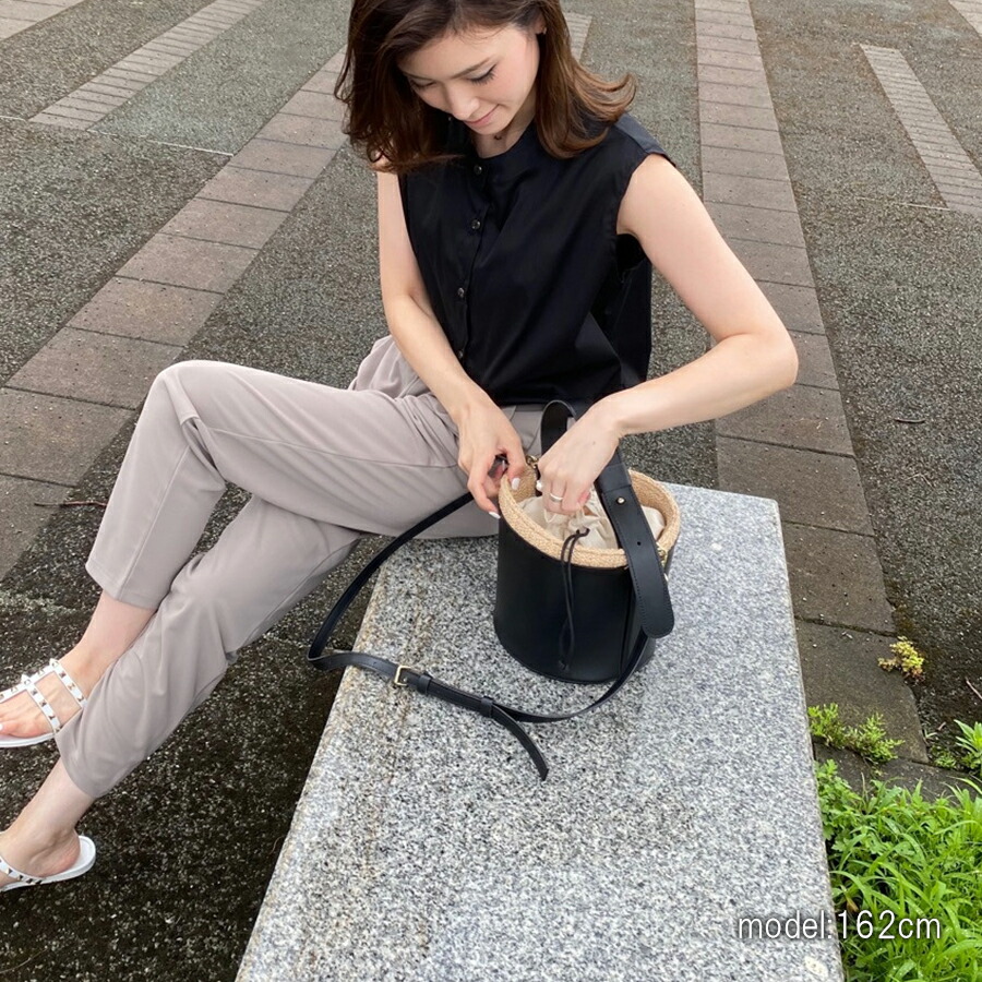 round basket bag / black ショルダー紐付き 巾着 バスケット ラウンド  