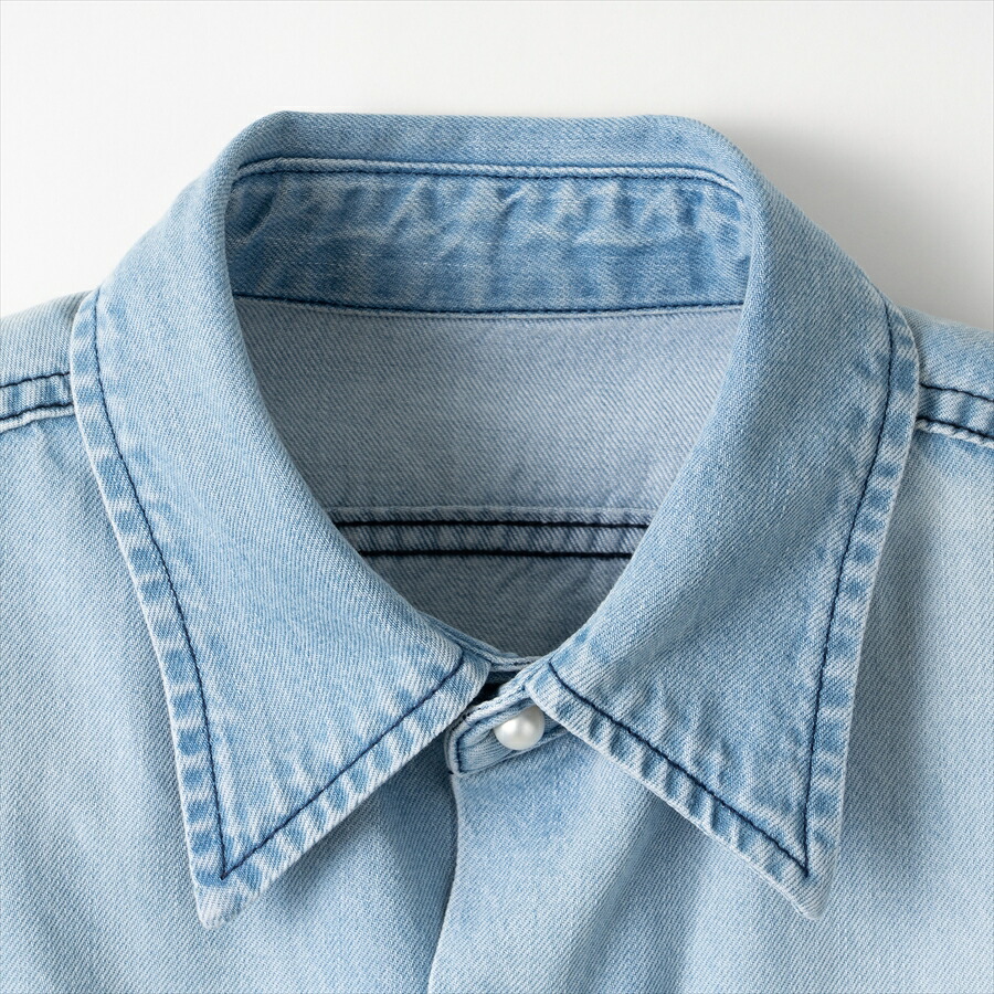 楽天市場 パールボタンデニムシャツ Blue 雑誌掲載 デニムシャツ レディース 長袖 おしゃれ 羽織り 綿 ロング丈 シャツ デニム 羽織り 羽織りもの デニム生地 被らない 服 薄手 オールシーズン 送料無料 Dolce ドルチェ Dolce 楽天市場店