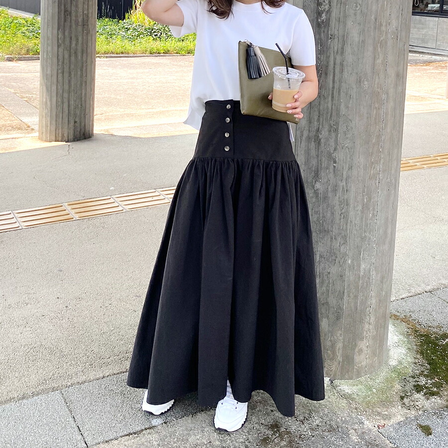 楽天市場 ボリュームフレアスカート Black スカート ロング シンプル フロントボタン フレア 日本製 ロングスカート ブラック ホワイト 送料無料 レディース Dolce ドルチェ Dolce 楽天市場店