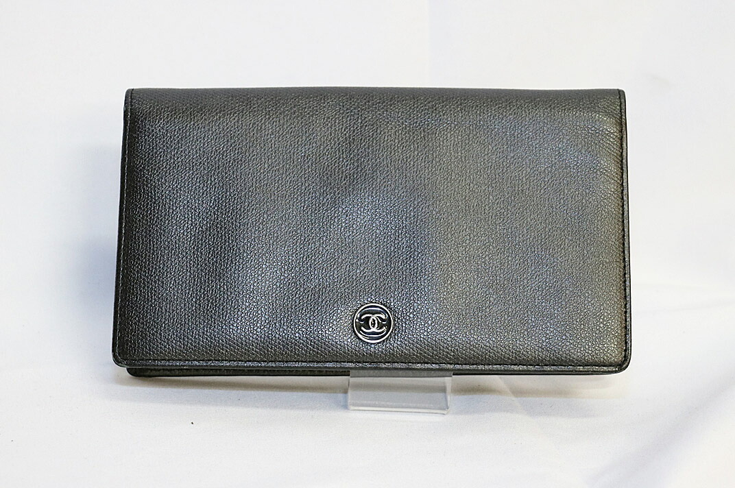 CHANEL(シャネル） ジップ長紙入れ ココボタン 黒いこと S金具【中古】【一般受け】【お勧め商いもの】.5381.
