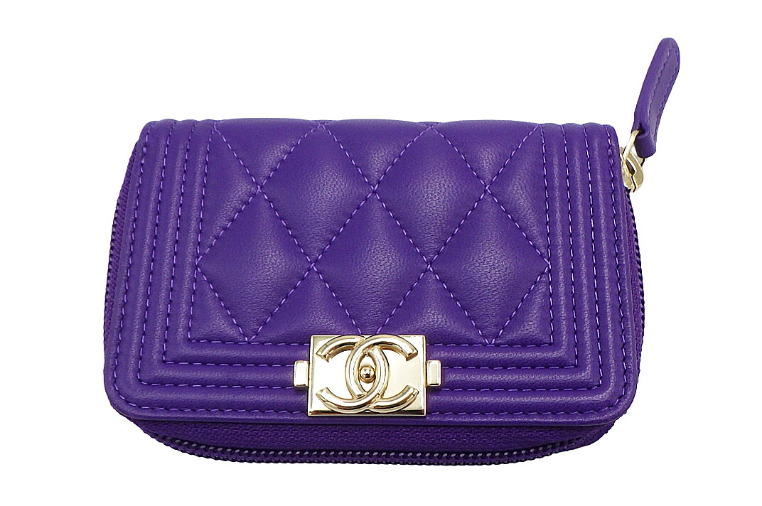 CHANEL(シャネル）　BOY CHANEL　ボーイ シャネル　コンパクトジップウォレット　パープル　ラムスキン　G金具28番台8桁【中古】【人気】【美品】.1294.｜ドルチェモデルノ　店