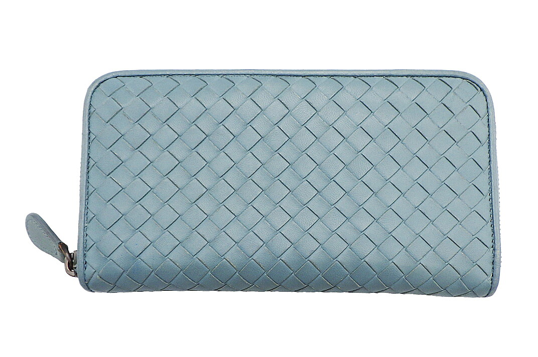 BOTTEGA VENETA(ボッテガ） イントレチャート 長紙入れ スモーキーブルー なめし革【中古】【一般受け】【良品】5436.