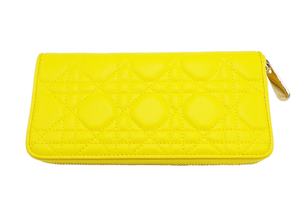 Christian Dior (クリスチャンディオール）ラウンドジッパー紙入れ カナージュ レディディオール ヴォヤジュール S0007ONMJ 黄色【中古】【一般受け】【良品】.1802.