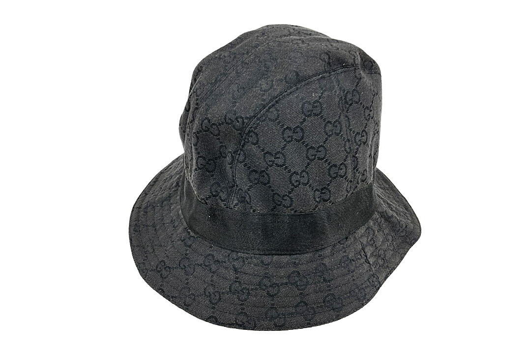 グッチ GUCCI レザー ハット バケットハット バケツハット 帽子 ブラック グッチ ハット メンズ ダブルG付き GGキャンバス バケットハット