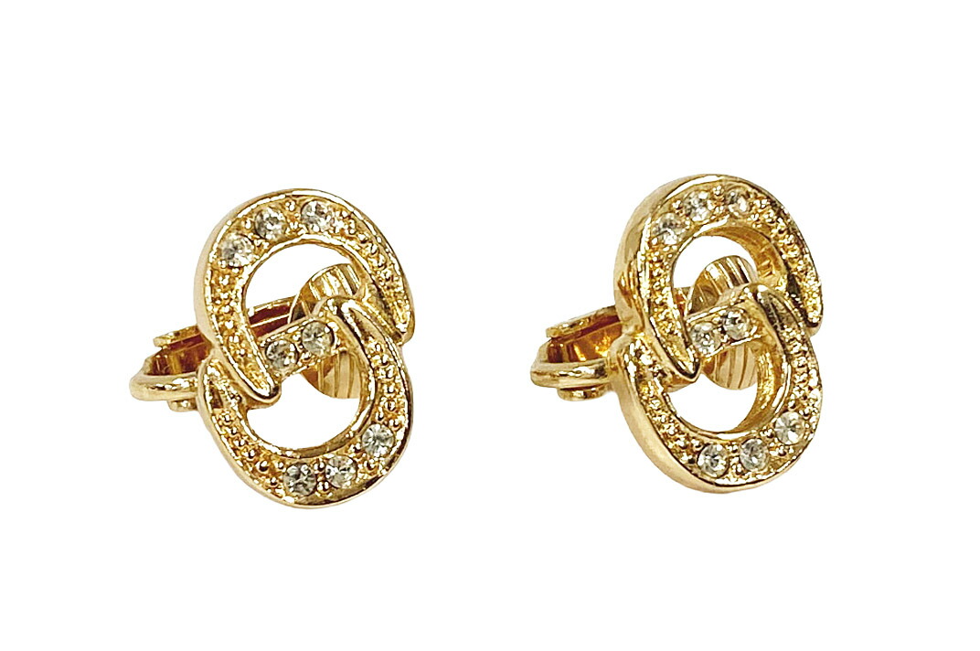 Dior (ディオール）イヤリング　ラインストーン　ゴールドカラー　【中古】【人気】【美品】.5884.｜ドルチェモデルノ　店