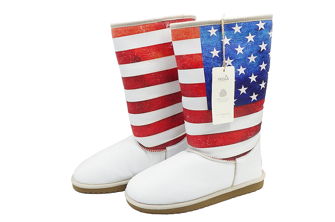 PEGIA(ペイジア） シープスキンブーツ stars and stripes   滅多に無い品 大きさ#27糎 外箱付き添い人【中古】【一般受け】【シューズ】【未当て嵌める品】.20801.