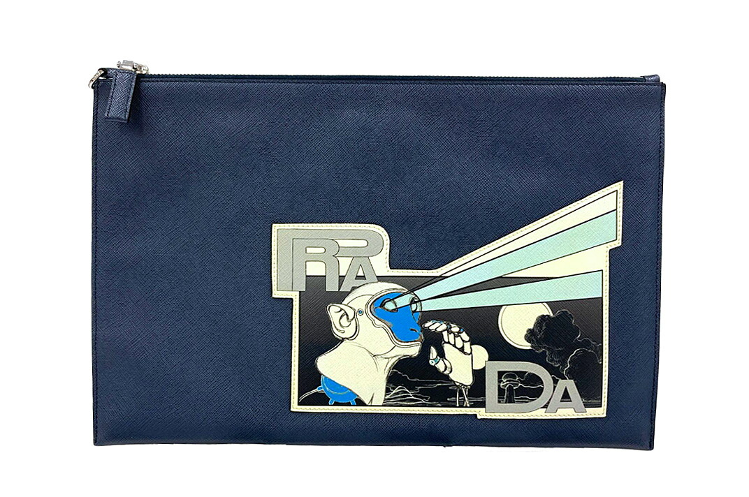 PRADA(プラダ）クラッチペダル御徒面子  エテ公人造人間 喜歌劇刷り上げる 2NG001 サファーノレザー 米国海軍 【中古】【一般受け】 【良品】9412.