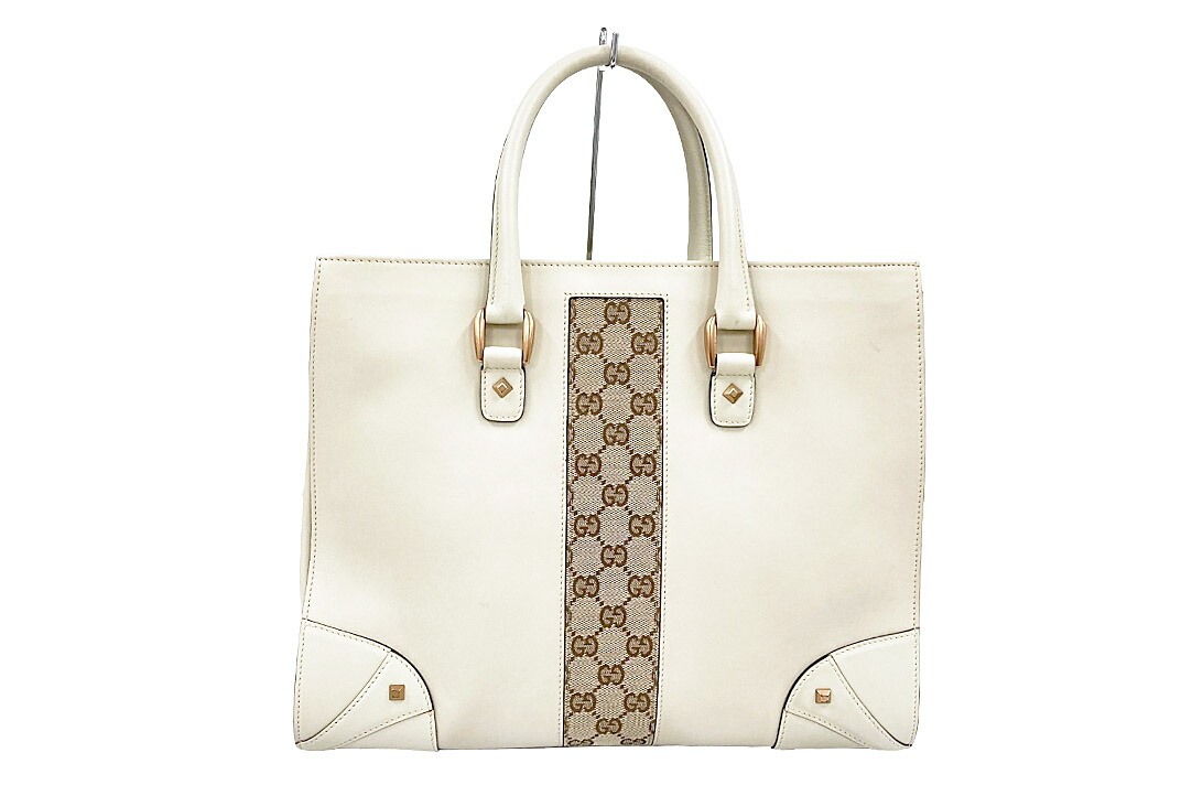 GUCCI(グッチ）GGトートバッグ 120897  なめし革/帆布 ベージュ  袋付き添い人【中古】【一般受け】【良品】1312. 男女兼用バッグ-バッグ-トートバッグ