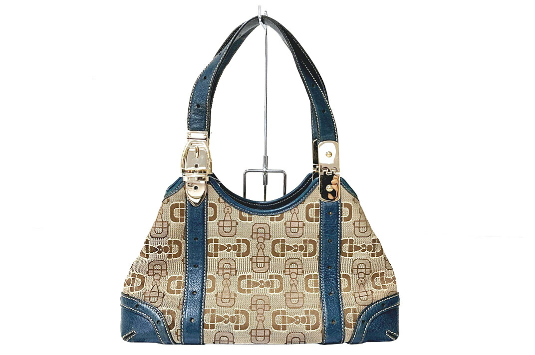 美品 グッチ キャンバス×レザー 半円 台形 セミショルダー ハンドバッグ GUCCI】グッチ『GGキャンバス ワンショルダーバッグ』115002
