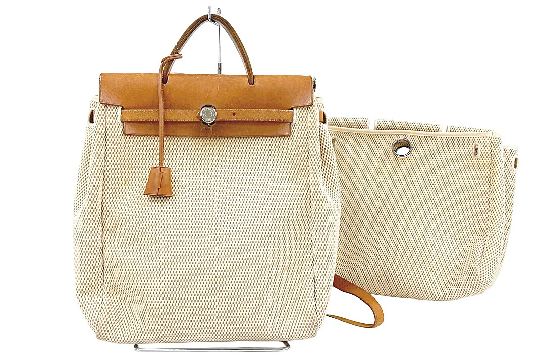 HERMES【エルメス】 Herbag ・・ Dos 叫びごえ御徒面子・居住地PM トワルアッシュ/なめし革 □G刻 替バッグ・クロシェット・カギ・カデナ付き添い人 【中古】【一般受け】【良品】5533.