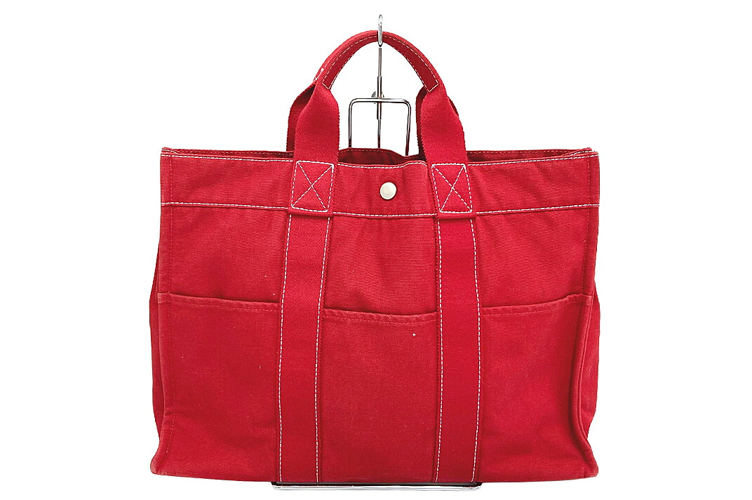 HERMES(エルメス）Deauville　ドーヴィルMM　トートバッグ　キャンバス　レッド【中古】【人気】【キャンバスシリーズ】.8331.｜ドルチェモデルノ　店