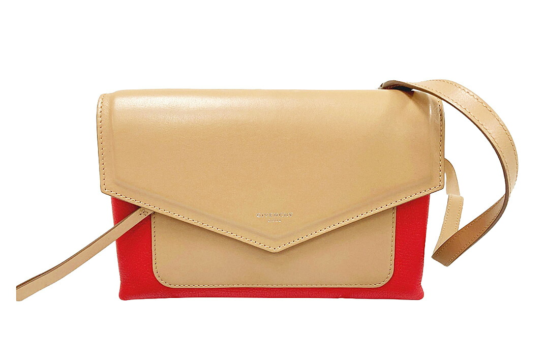 GIVENCHY(ジバンシー）DUETTO デュエットクロスボディバッグ 120836 カーフレザー マルチ色合い 駱駝/赤いこと 【中古】【一般受け】 【良品】30595.