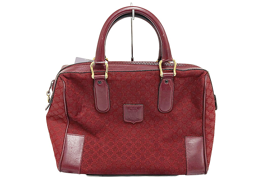 CELINE(セリーヌ）マカダム柄 ミニボストンバッグ  帆布/なめし革 ボルドーワイン【中古】【一般受け】【お買い得良品】.9378.