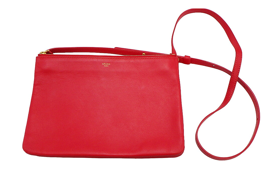 CELINE(セリーヌ）Trio トリオ ショルダーバッグ　Large S-MM-4175 ラムスキン　レッド　【中古】【人気】【おすすめ良品】5816.｜ドルチェモデルノ　店 45,370円