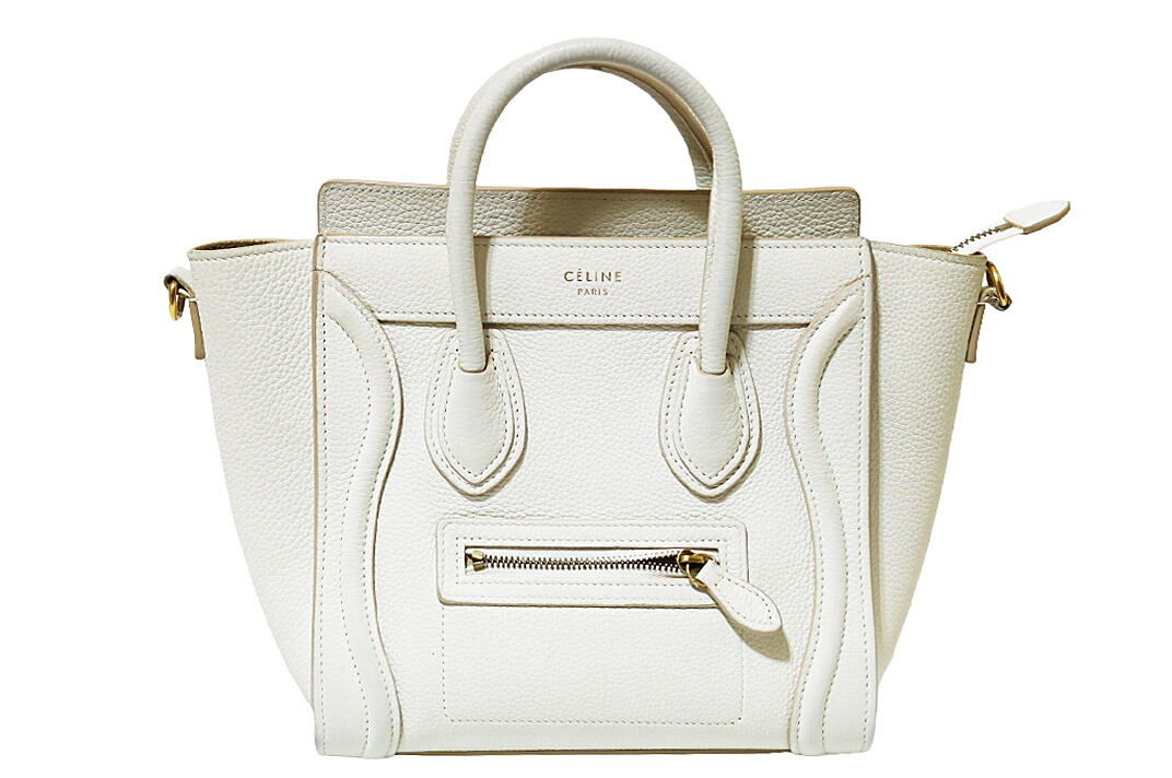 CELINE(セリーヌ）ラゲージ ナノショッパー 2WAY ハンドバック ドラムドカーフスキン 白いこと系 同盟罷業さあ美付き添い人 【中古】【一般受け】【お勧め良品】.9437.