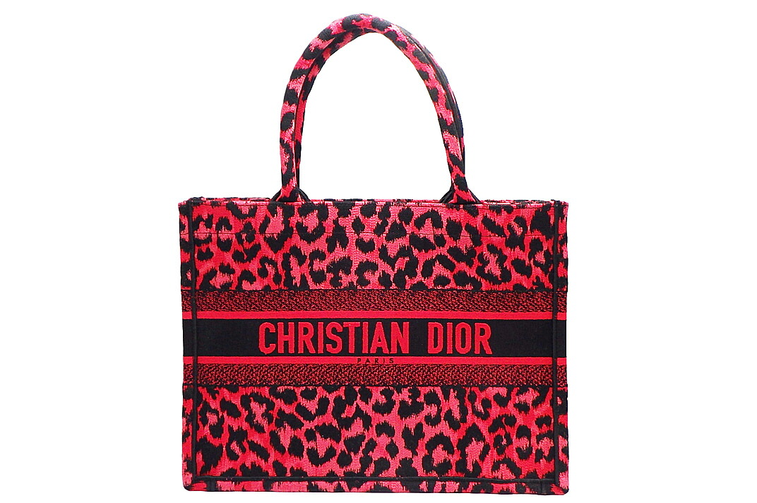 Dior (クリスチャンディオール）書き付け トートミディアム レオパード柄 / ミッツァ 主題 ラズベリー赤いこと【中古】【一般受け】【美品】.2108.
