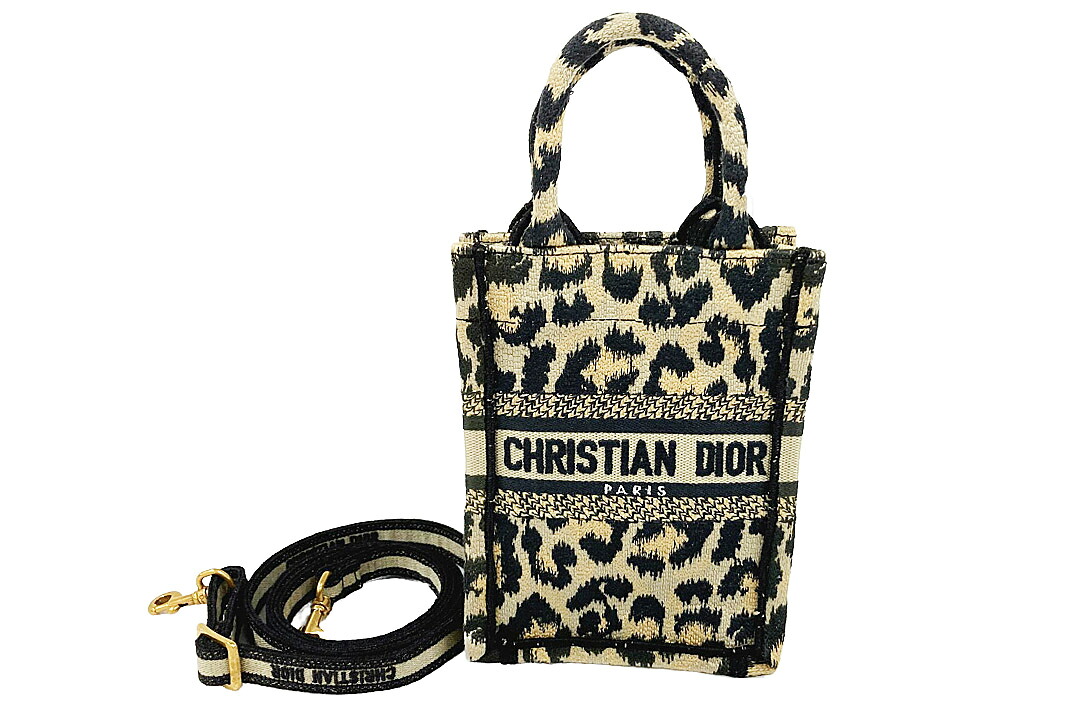 Dior (クリスチャンディオール）ブックトートミニフォンバッグ 2WAYハンドバック M1265ZRHM レオパード柄 集積回路手当て突き止める 同盟罷業一回り付き添い人【中古】【一般受け】【良品】.8471.