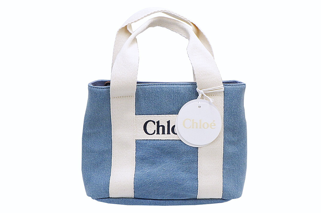 Chloe(クロエ）2WAYトートバッグ 　キッズ　レッスンバッグ　C20046-Z10　コットン　ブルー　ストラップ付き【中古】【人気】【美品】5382.｜ドルチェモデルノ　店
