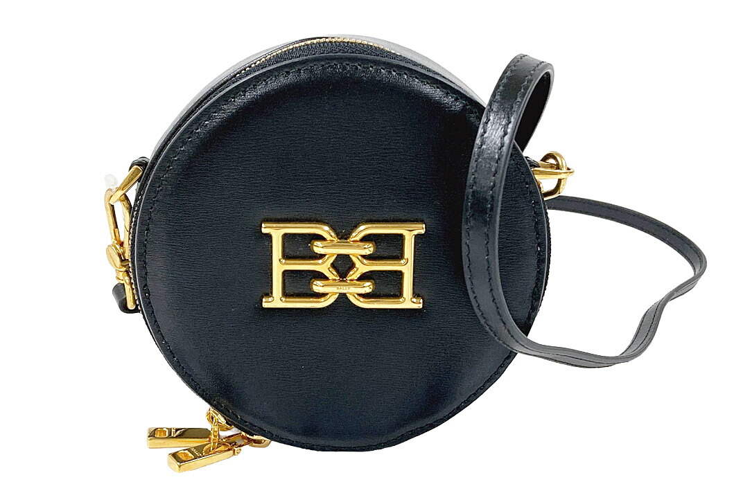 BALLY(バリー）BAXY ラウンドミニクロスボディバッグ 22SS_WSLG 黒いこと なめし革 【中古】【一般受け】【美品】5636.