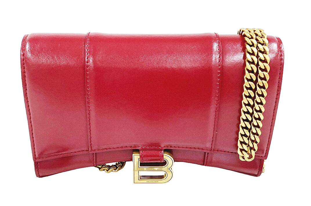 BALENCIAGA(バレンシアガ）Hourglass アワー水飲み レザーチェーンショルダーバッグ 644973  赤いこと 袋付き添い人 【中古】【一般受け】【お買い得良品】2259.