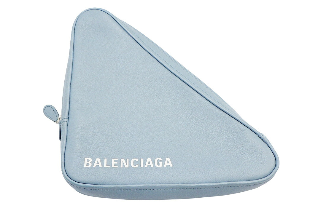 BALENCIAGA(バレンシアガ）３角形 クラッチペダル御徒面子 476976 点火装置青碧 なめし革【中古】【一般受け】【おすすめ良品】5537.