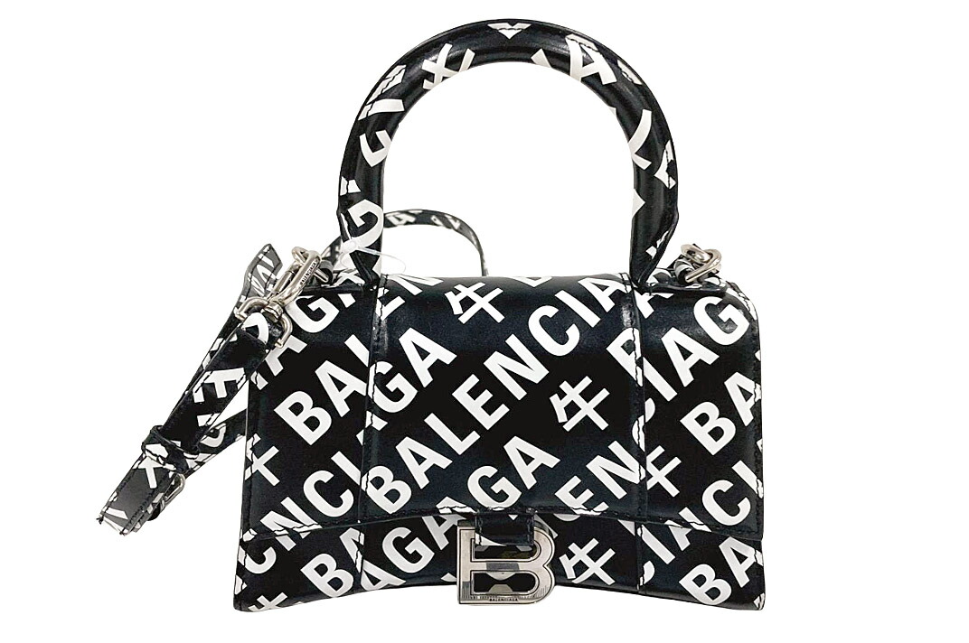 BALENCIAGA(バレンシアガ）Hourglass アワー水飲み 592833 2WAYハンドバック カーフスキン 黒いこと 同盟罷業一回り付き添い人【中古】【一般受け】【美品】2368.