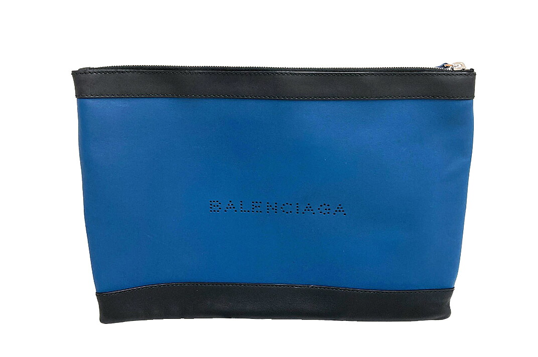 BALENCIAGA(バレンシアガ）NAVY CLIP L  クラッチペダル御徒面子 373840 青み/黒いこと なめし革【中古】【一般受け】【良品】7376.