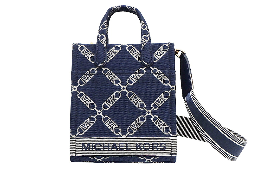 Michael Kors（マイケルコース）GIGI　エクストラスモール 2WAYトートバッグ　32F3G3GC0J　コットン、ポリエステル　ネイビー マルチ　ストラップ付き【中古】【人気】【美品】5198.｜ドルチェモデルノ　店