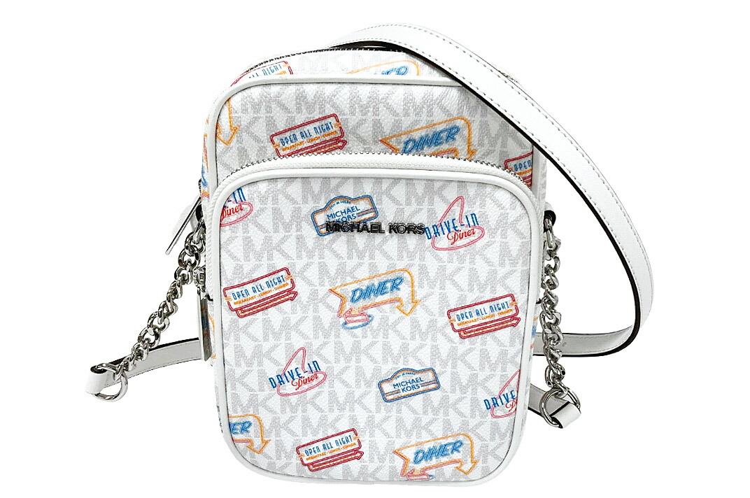 Michael Kors（マイケル教科課程） JET SET TRAVEL NS チェーン店 差し交わす上半身 並み並み  35T5STVC2I  MK名書き オプティックホワイト PVC【中古】【一般受け】【美品】2172.