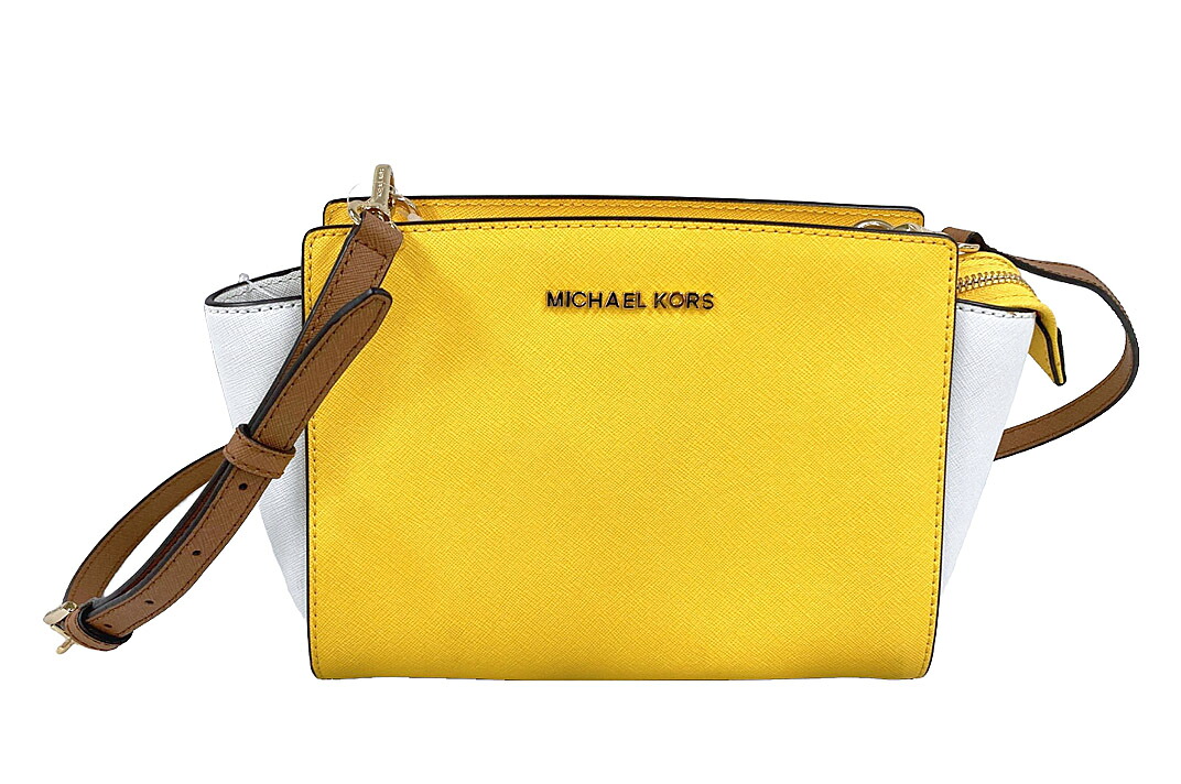 Michael Kors（マイケル教科課程）SELMA ショルダーバッグ なめし革 黄色/白いこと PVC【中古】【一般受け】【良品】5513.