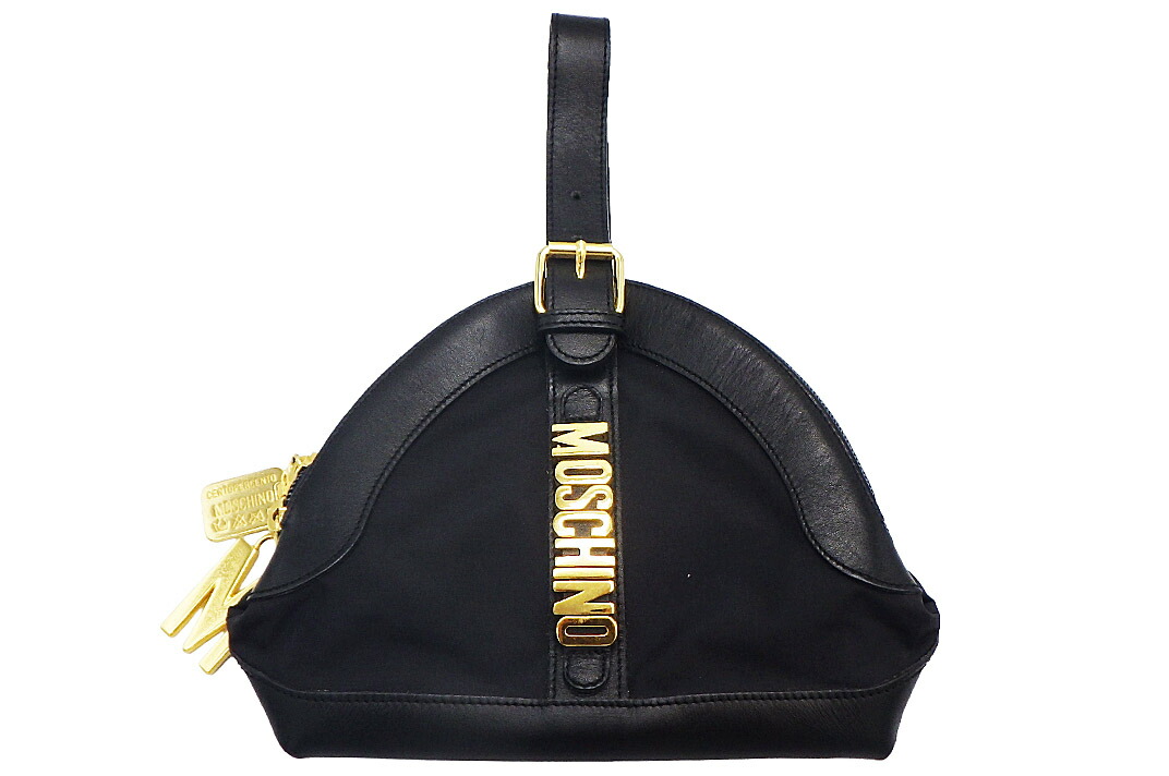 MOSCHINO(モスキーノ）ヴィンテージ・ハンドバッグ 黒いこと/ゴールド ナイロン/なめし革 【中古】【一般受け】【おすすめ良品】30145.
