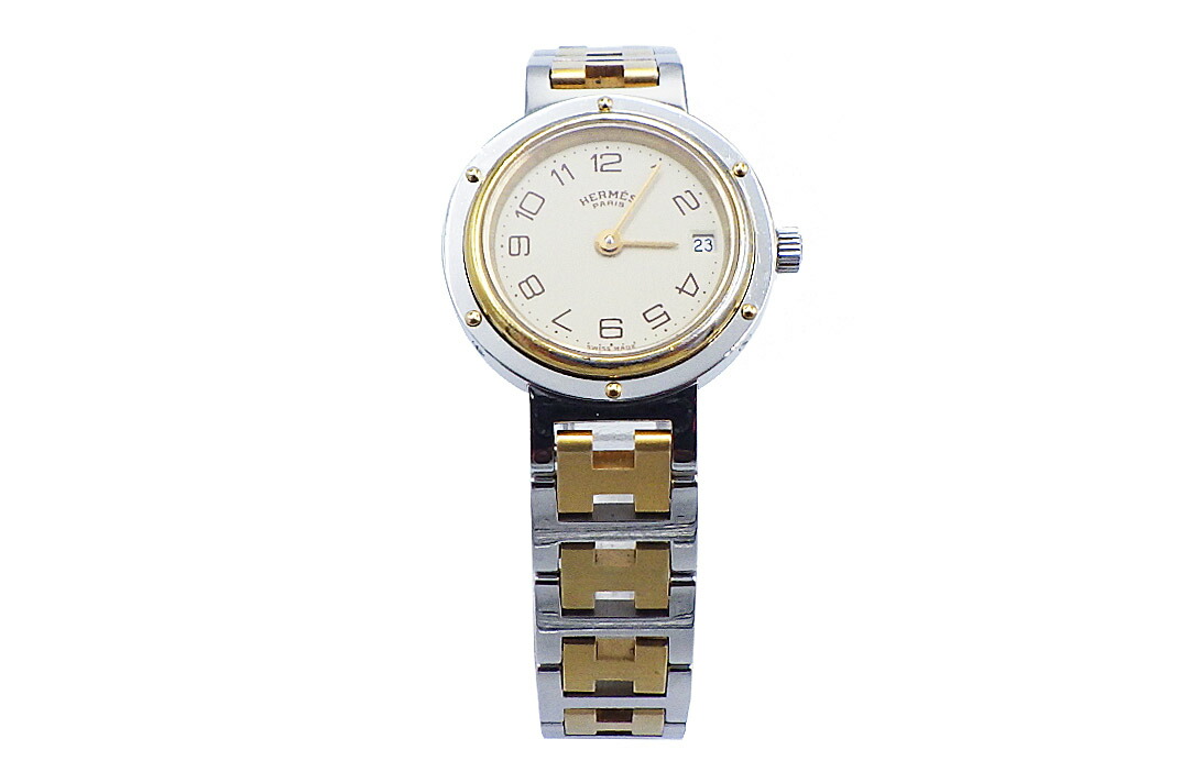 HERMES(エルメス）クリッパー レディース 石英 SS/GP 【中古】【一般受け】【お鼓舞激励美品】4322.