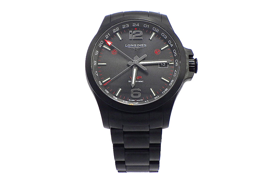 LONGINES(ロンジン）コンクエスト V.H.P. GMT L3.728.2.66.6 メンズクォーツ 外箱・歌留多付き添い人 【中古】【一般受け】【美品】4465.