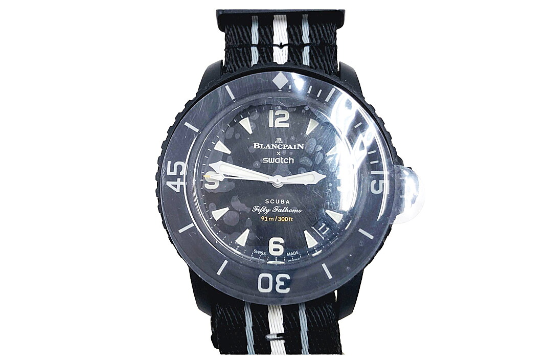 Blancpain Swatch(ブランパン / スウォッチ） OCEAN OF STORMS バイオセラミック スキューバ フィフティー ファゾム コレクション　オーシャンオブストーム　AT　SO35B400　内外箱・保証書付き【中古】【人気】【美品】.4324.｜ドルチェモデルノ　店