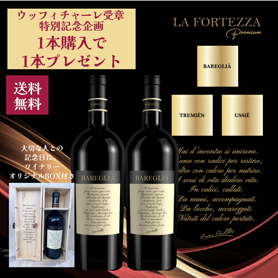 【ウッフィチャーレ受章 特別記念企画】ラ・フォルテッツァ プレミアムライン バレグリア赤ワイン 750ml 1本購入で1本プレゼント ドルチェヴィータ カンパニア州 LA FORTEZZA(ラフォルテッツァ) プレゼント 贈り物 ロマンテック ギフト記念日 詩 希少