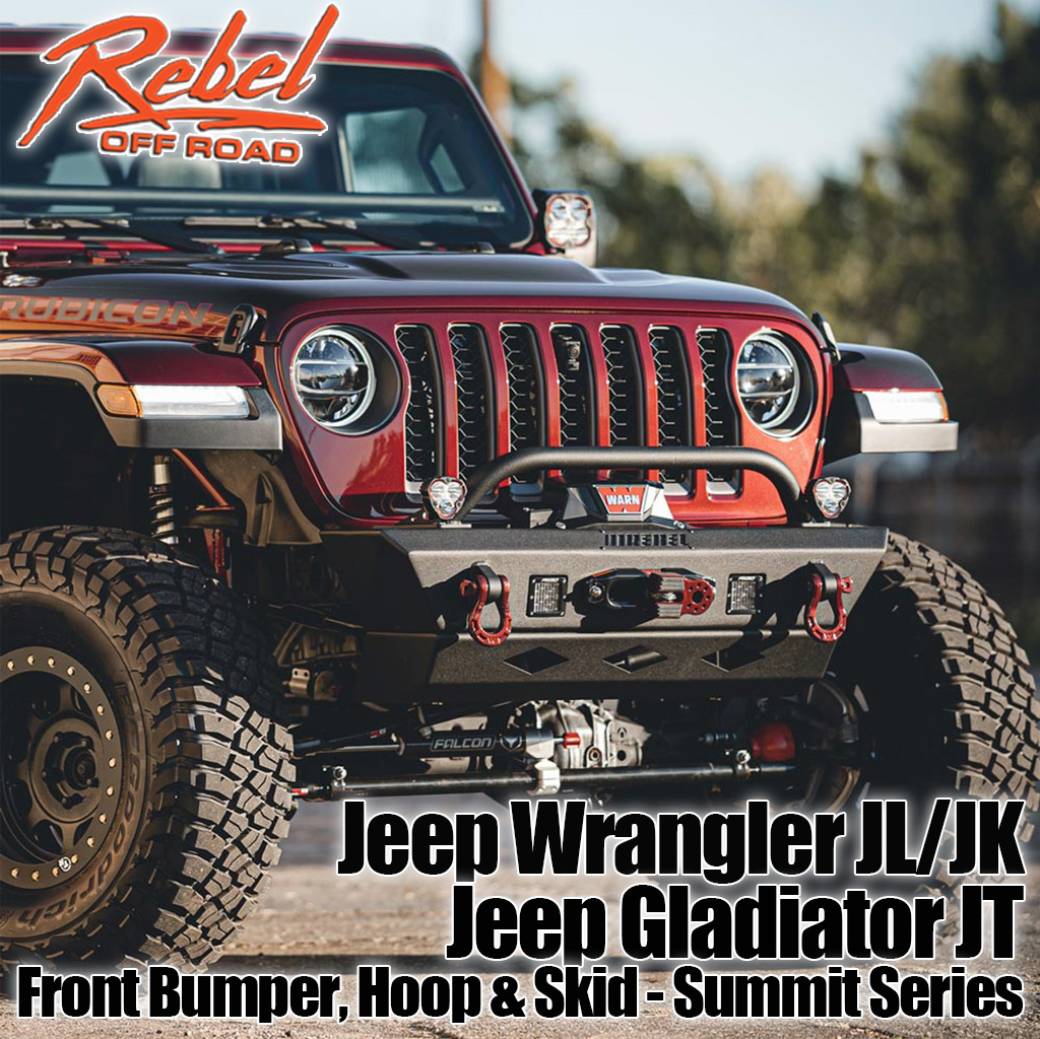 【REBEL OFFROAD(レベルオフロード)正規品】 フロントバンパー・フープ・スキッド 3点セット Jeep Wrangler ジープ ラングラー JK/JL 2007年～現行 Jeep Gladiator ジープ グラディエーター JT 2020年～現行 (ルビコン/オーバーランド/スポーツ/4XE/Mojave)