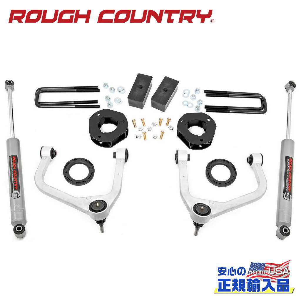 【ROUGH COUNTRY(ラフカントリー)正規輸入総代理店】 3.5インチリフトアップキット/サスキット マルチリーフスプリングタイプ用 M1ストラット/M1リアショック付き GMC Sierra シエラ 1500 2WD/4WD 2019年～現行
