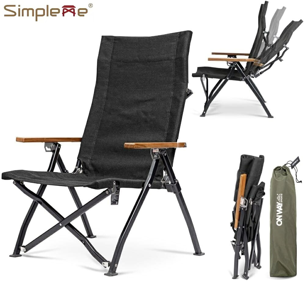 Simpleme プレミアムリクライニングウォールナットローチェア OW-58ABL 3段階リクライニング機能 タキビチェア 焚火ローチェア 焚き火ローチェア 収納ケース付 コットンハイバックチェア 収束 スアームチェア キャンプチェア 送料無料 NEW|ドミノサーフアンドキャンプ