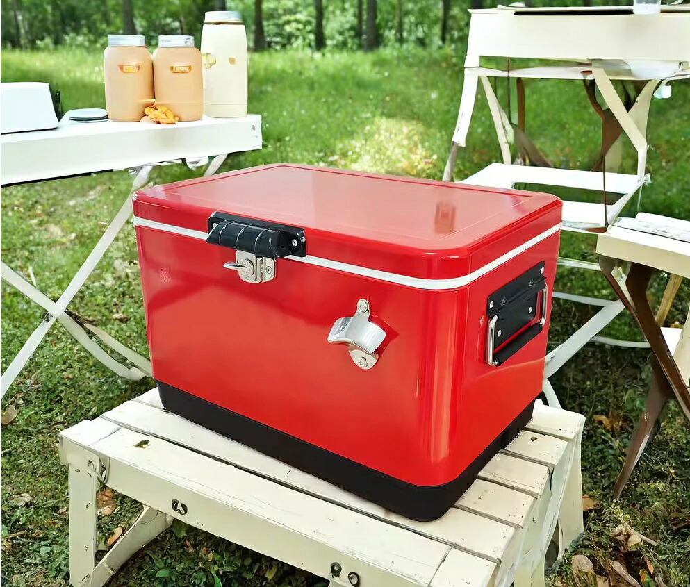GENERIC OUTDOOR ビンテージ メタルクーラーボックス 30l 赤いこと ベージュ レトロクーラーボックス アウトドア空調設備 ボックス席 キャンプクーラーボックス 大静電容量 保冷箱 高性能 栓抜き付 好いたらしい 今めかしい空調設備ボックス席 NEW 貨物輸送無料